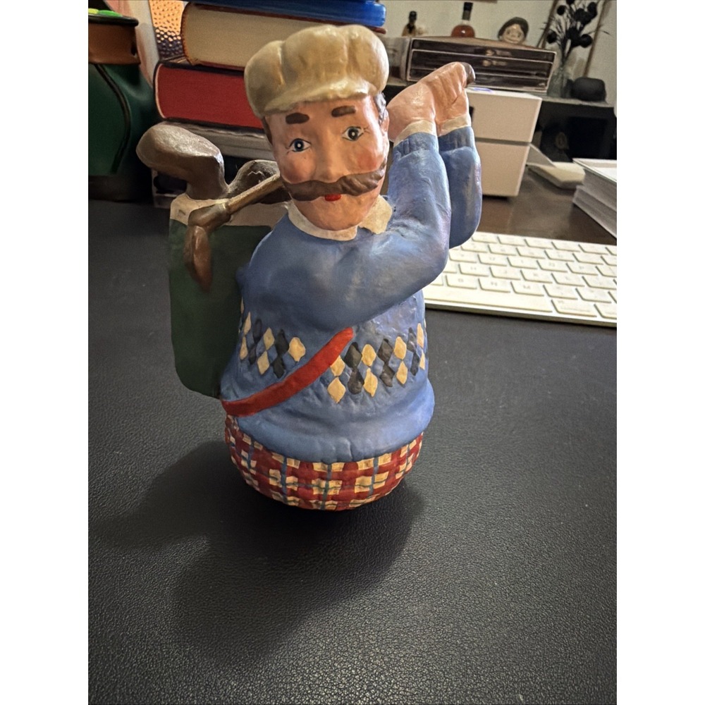 Vintage Golfer Figurine Roly Poly Scottish Dressed Driver Clubs 5ins